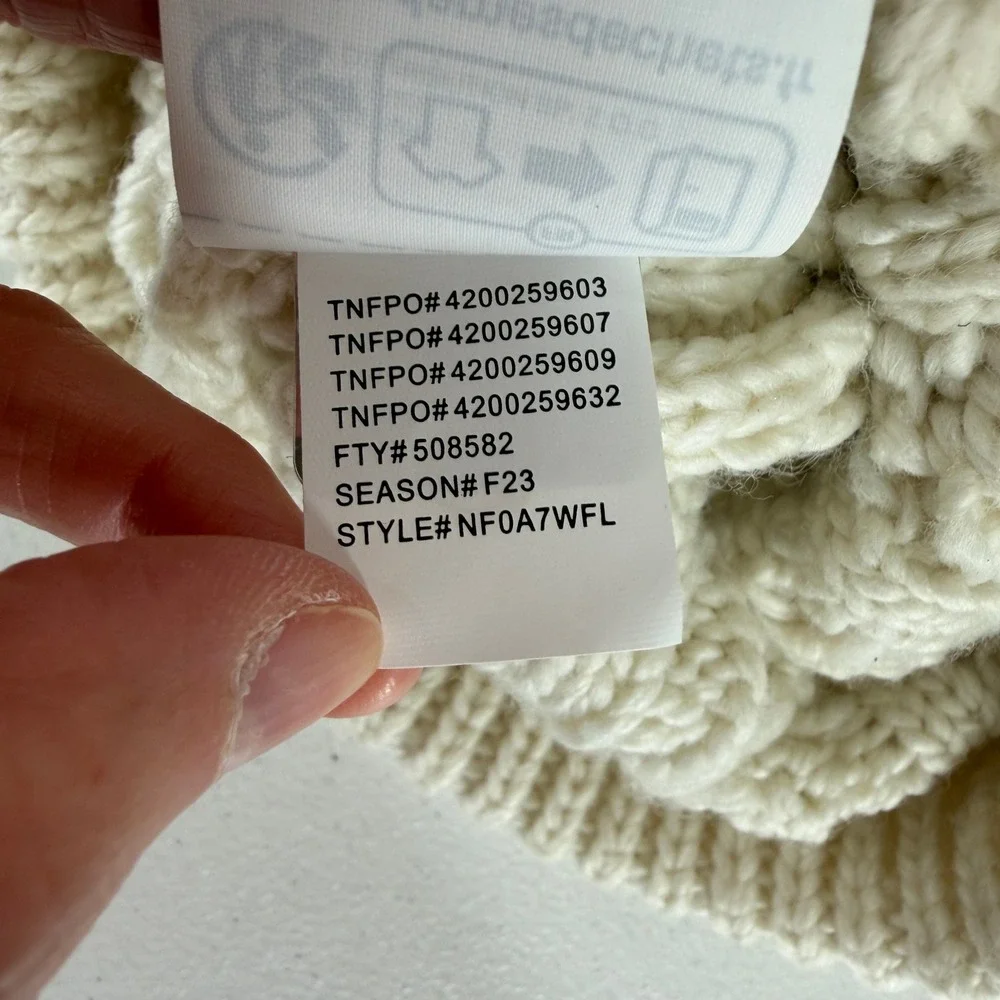 The North Face Kids OS Beanie Cable Knit Faux Fur Pom Pom Cream Hat NF0A7WFL